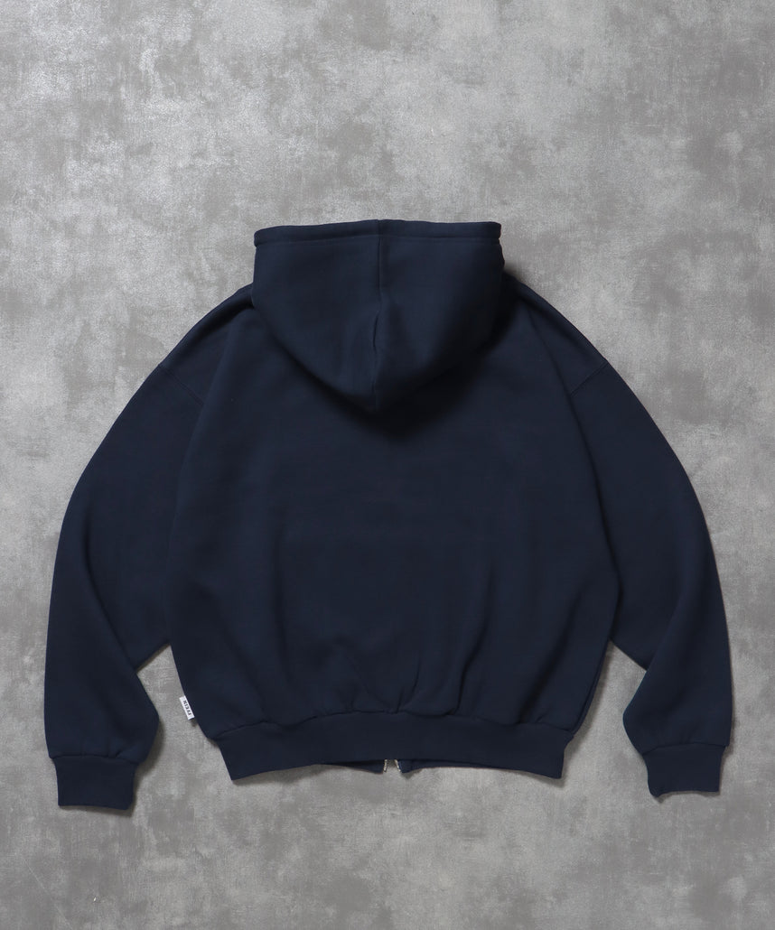 ヘビーウエイトワンポイントロゴジップパーカー / パーカー 裏起毛 ジップ 刺繍 ロゴ フーディ ダブルジップ ネイビー