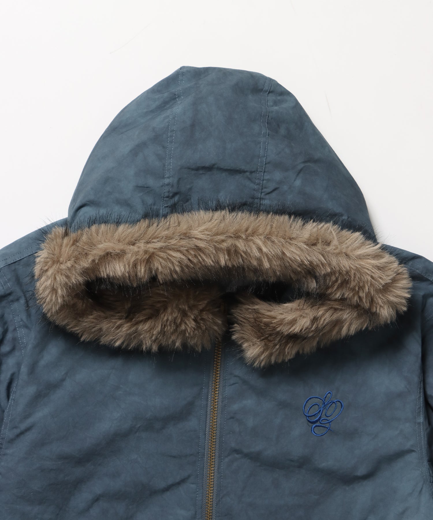 FUR SQNZ BOMBER JACKET / オーバーサイズ ジャケット アウター ブルゾン 中綿 加工 ジップ ネイビー