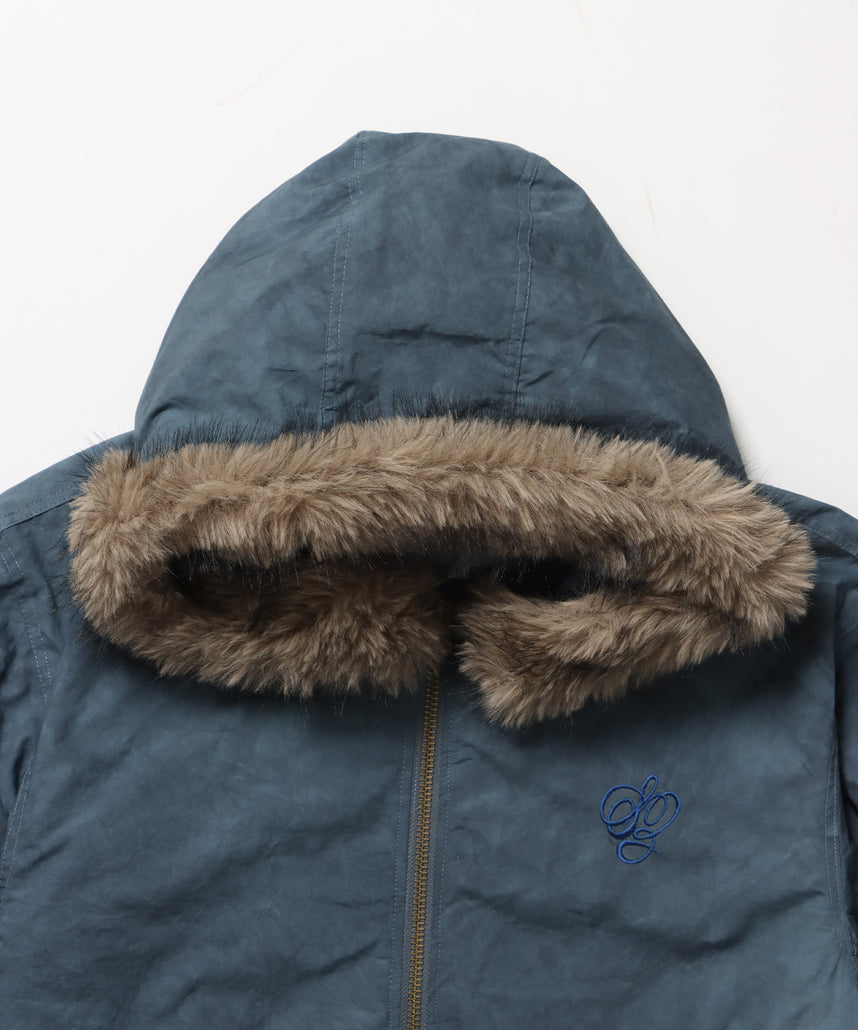 FUR SQNZ BOMBER JACKET / オーバーサイズ ジャケット アウター ブルゾン 中綿 加工 ジップ ネイビー