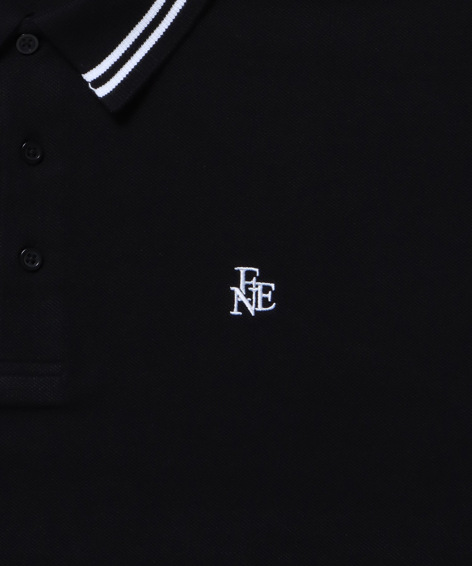 ラインリブロゴ刺繍ポロシャツ / ポロシャツ 鹿の子 Tシャツ 長袖 ワンポイント ブラック