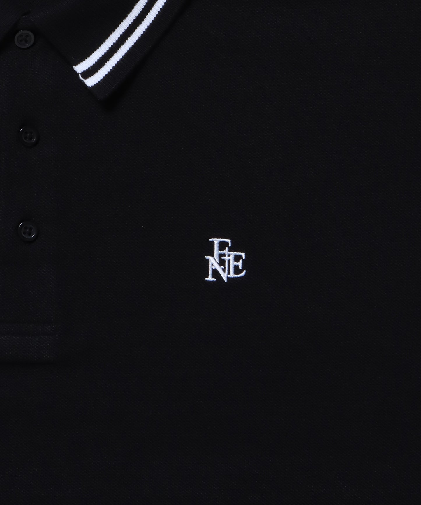 ラインリブロゴ刺繍ポロシャツ / ポロシャツ 鹿の子 Tシャツ 長袖 ワンポイント ブラック