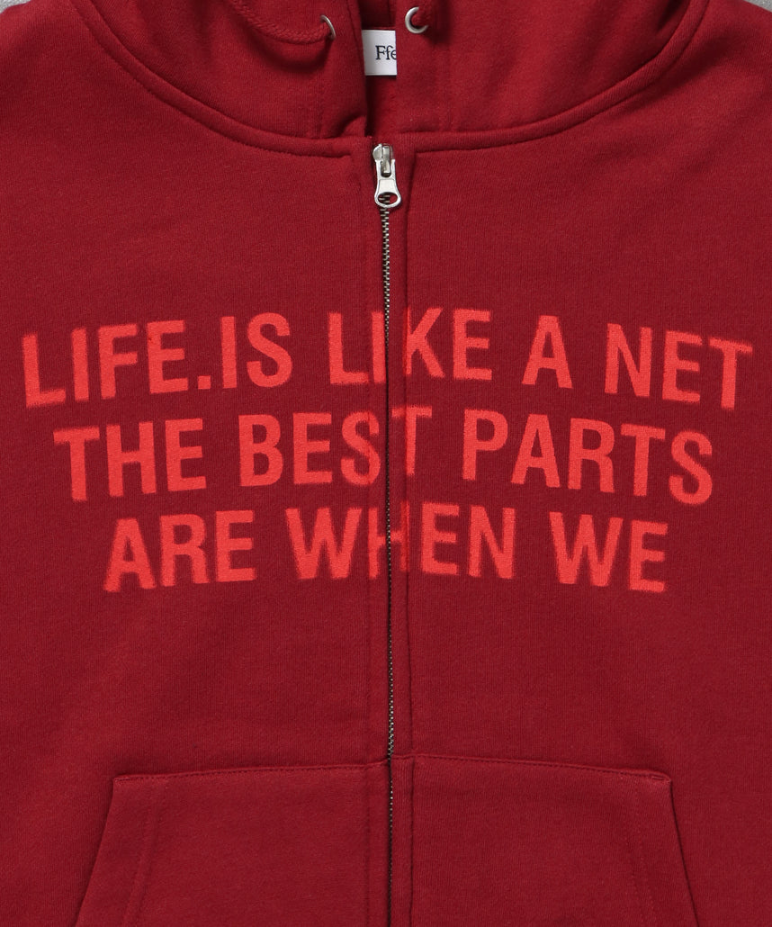 ヘビーウエイトぼかしロゴジップパーカー / パーカー 裏起毛 ジップ 刺繍 ロゴ フーディ ダブルジップ ワイン