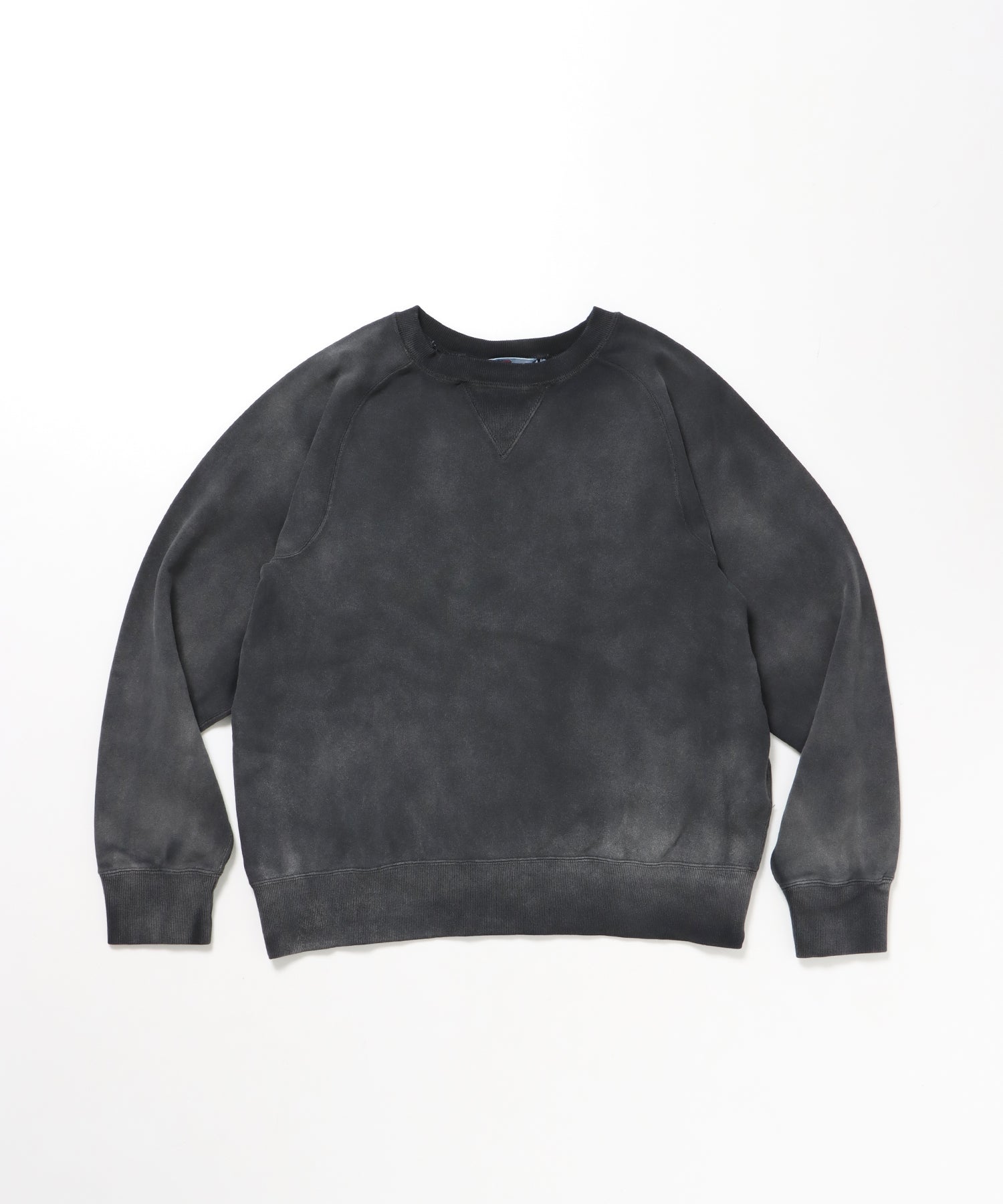 70'S FIT F-SLEEVE CREW / 加工 裏起毛 クルーネック スウェット ラグラン 短丈 裏毛 ブラック