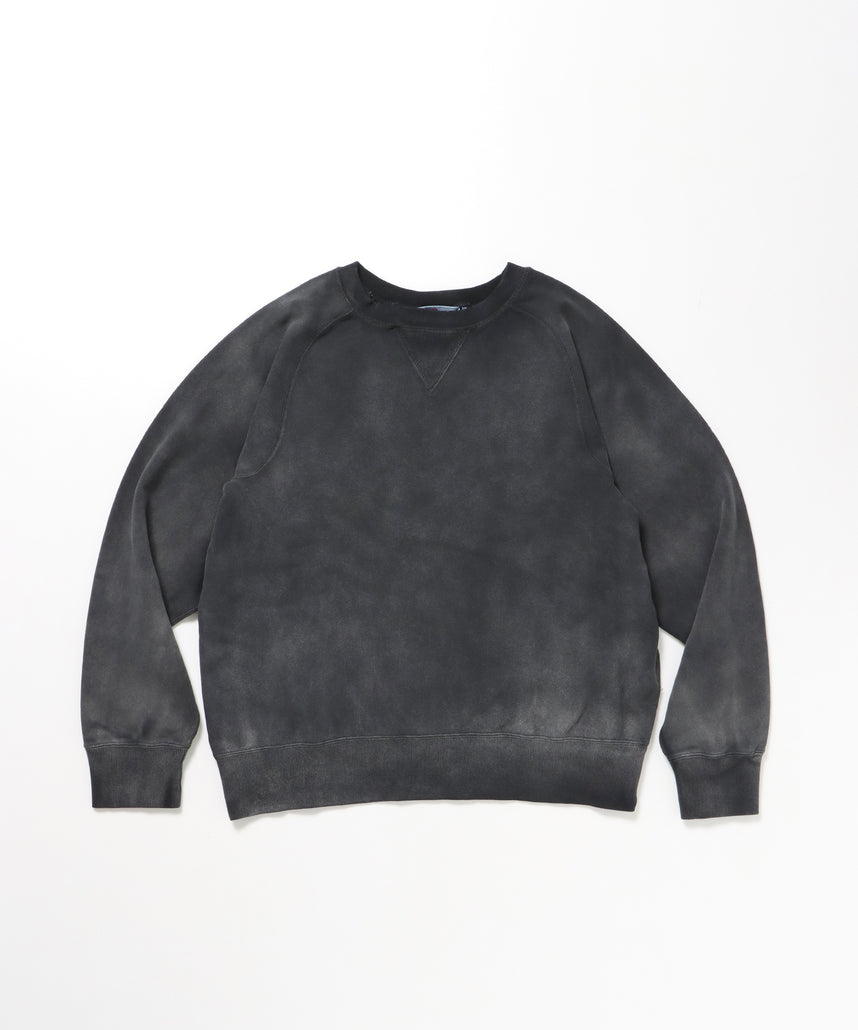 70'S FIT F-SLEEVE CREW / 加工 裏起毛 クルーネック スウェット ラグラン 短丈 裏毛 ブラック