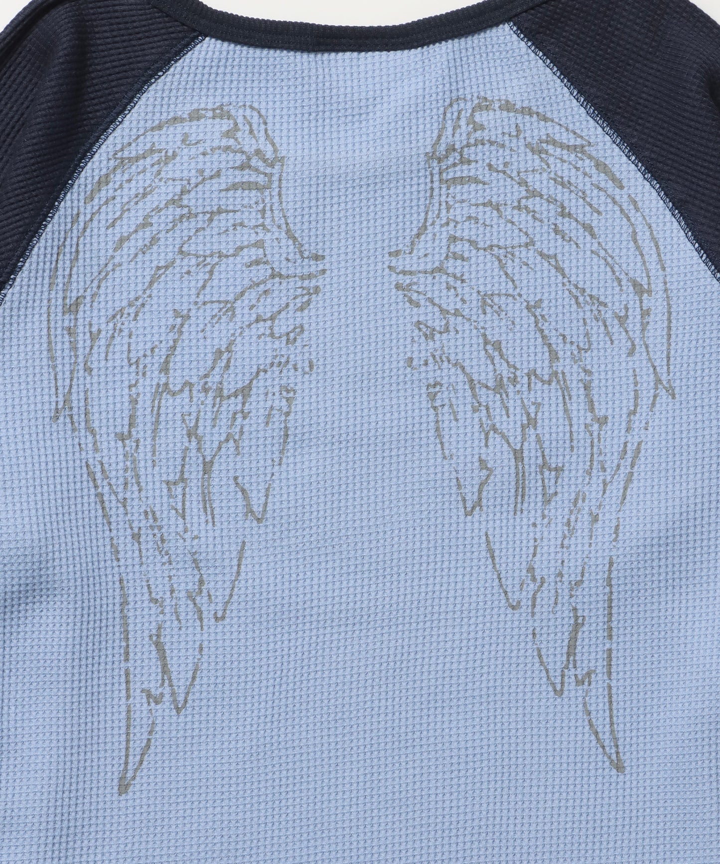 sqnz angel thermal / ロンT クルーネック ラグラン サーマル ワッフル 長袖 プリント ネイビー