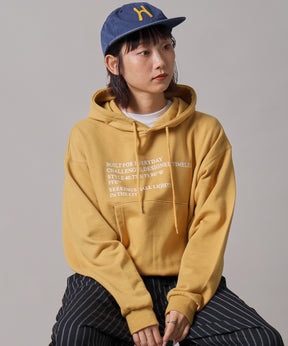 ヘビーウエイトメッセージプルパーカー / プルオーバー パーカー 裏毛 プリント フーディ イエロー