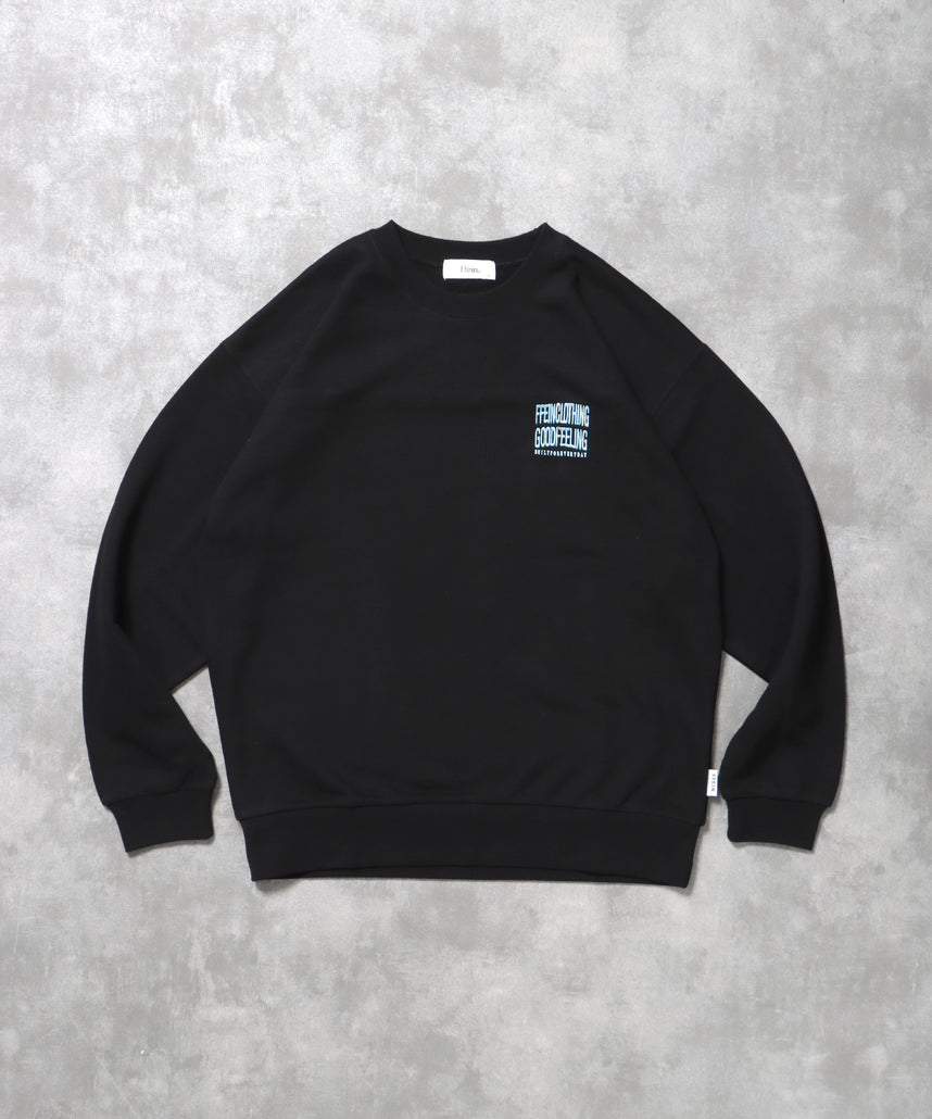 ヘビーウエイトワンポイント刺繍スウェット / スウェット トレーナー 裏毛 クルーネック ワンポイント ブラック