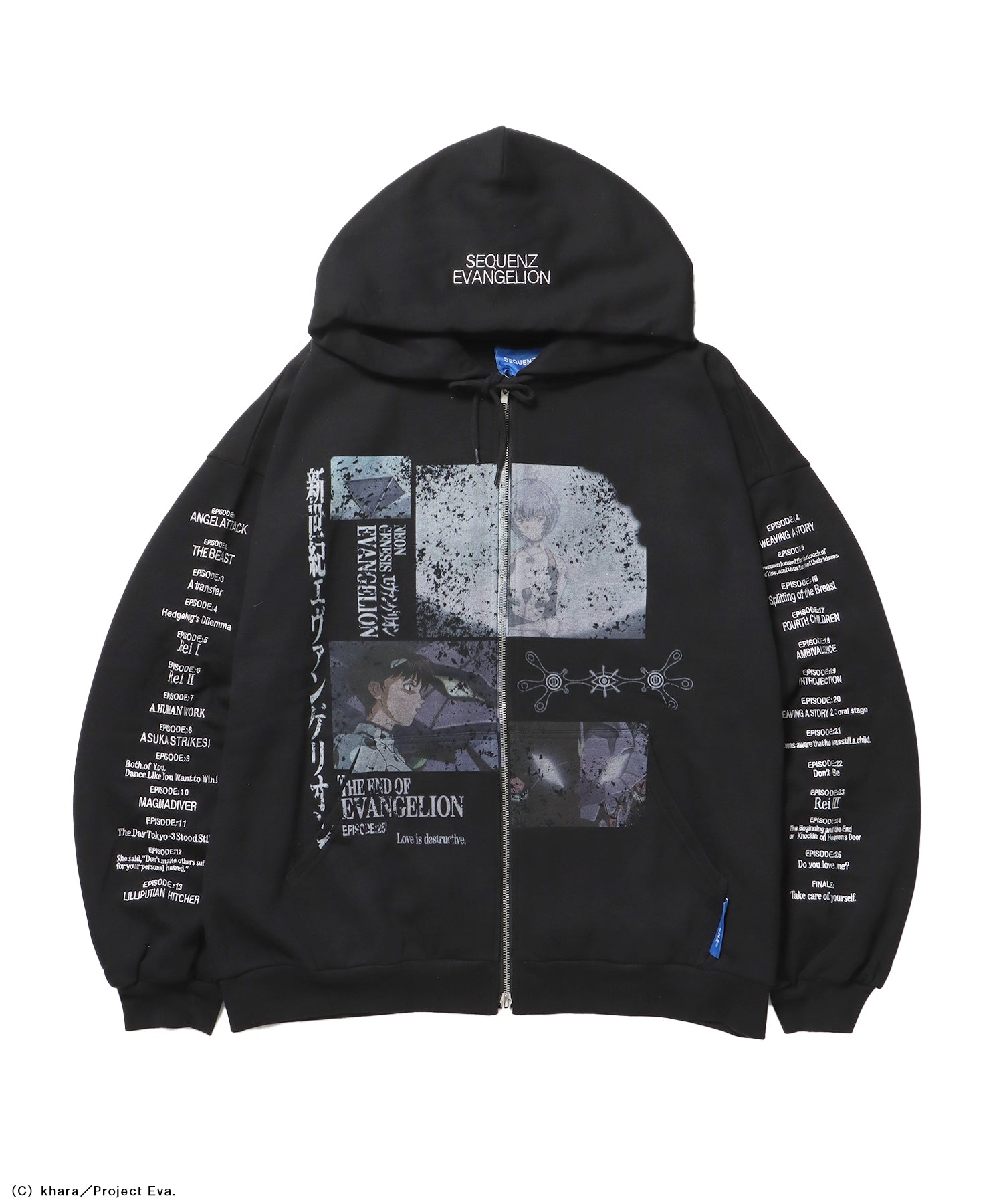 EVA BEST SCENE ZIP PK / オーバーサイズ ビッグシルエット ジップパーカー 刺繍 プリント フーディ 裏起毛 ユニセックス ブラック