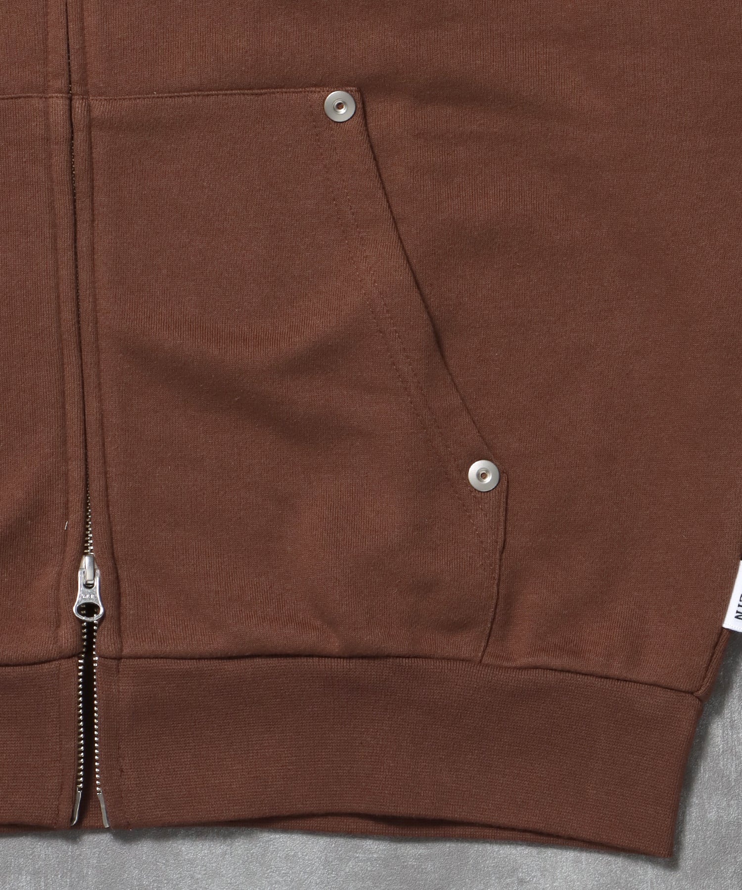切り替えリベットジップパーカー 12oz /リベット ジップ パーカー 裏毛 フーディ ダークブラウン