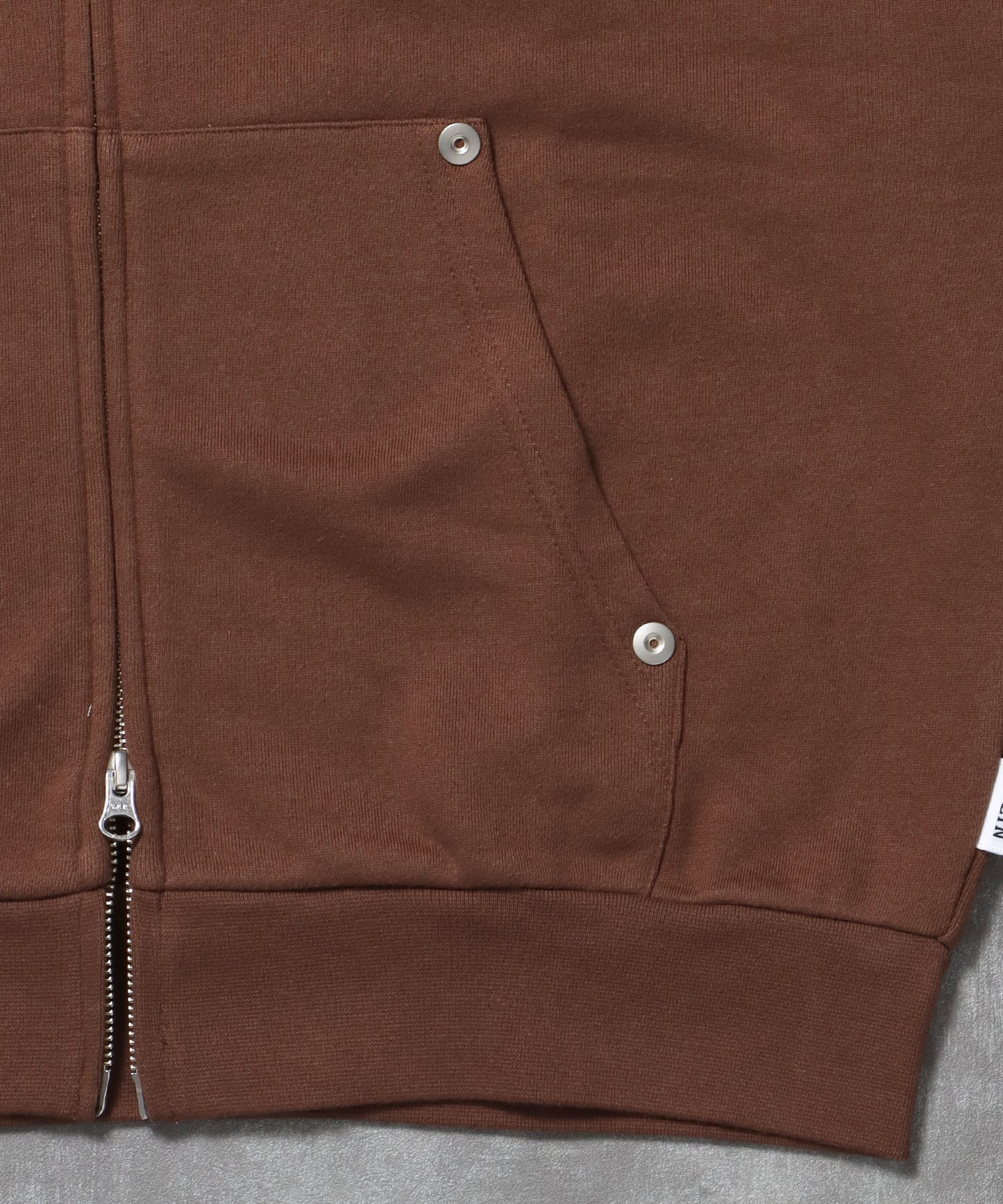 切り替えリベットジップパーカー 12oz /リベット ジップ パーカー 裏毛 フーディ ダークブラウン