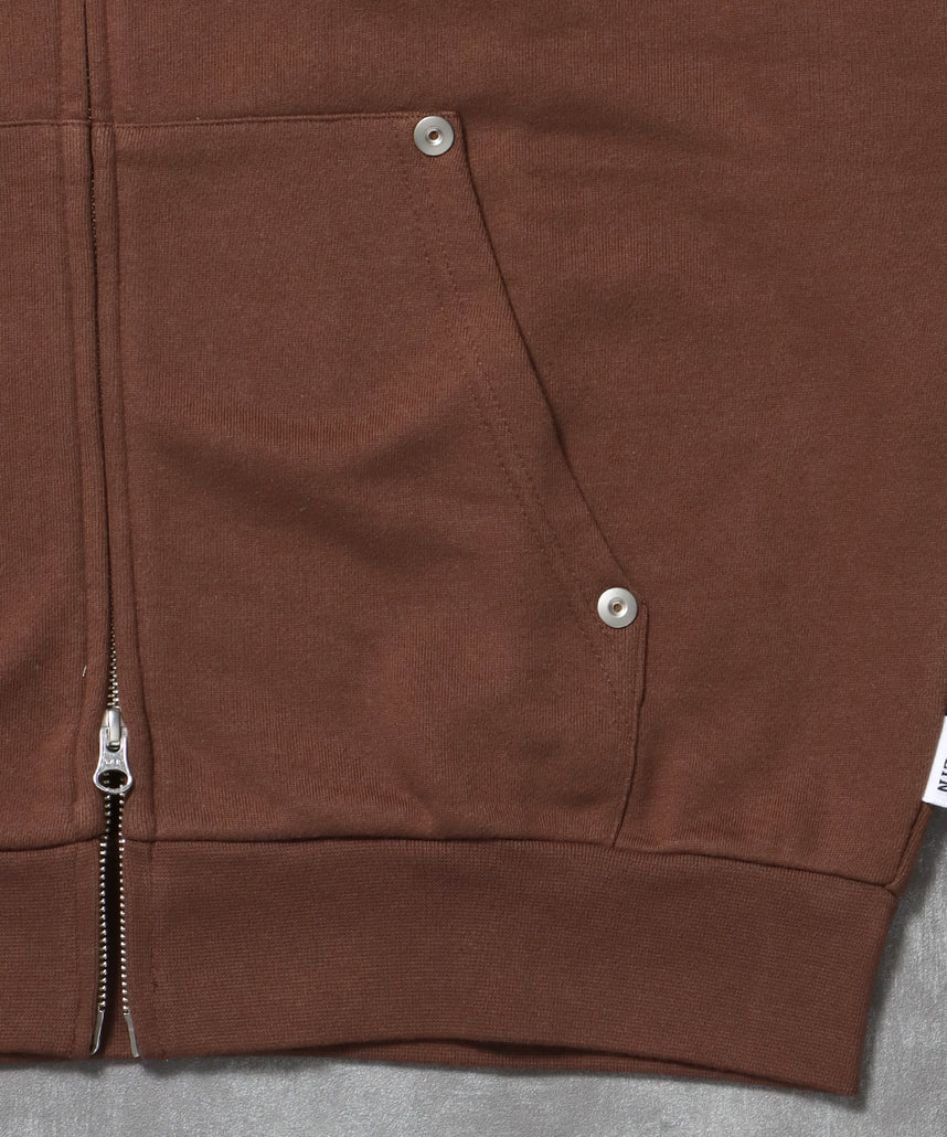 切り替えリベットジップパーカー 12oz /リベット ジップ パーカー 裏毛 フーディ ダークブラウン