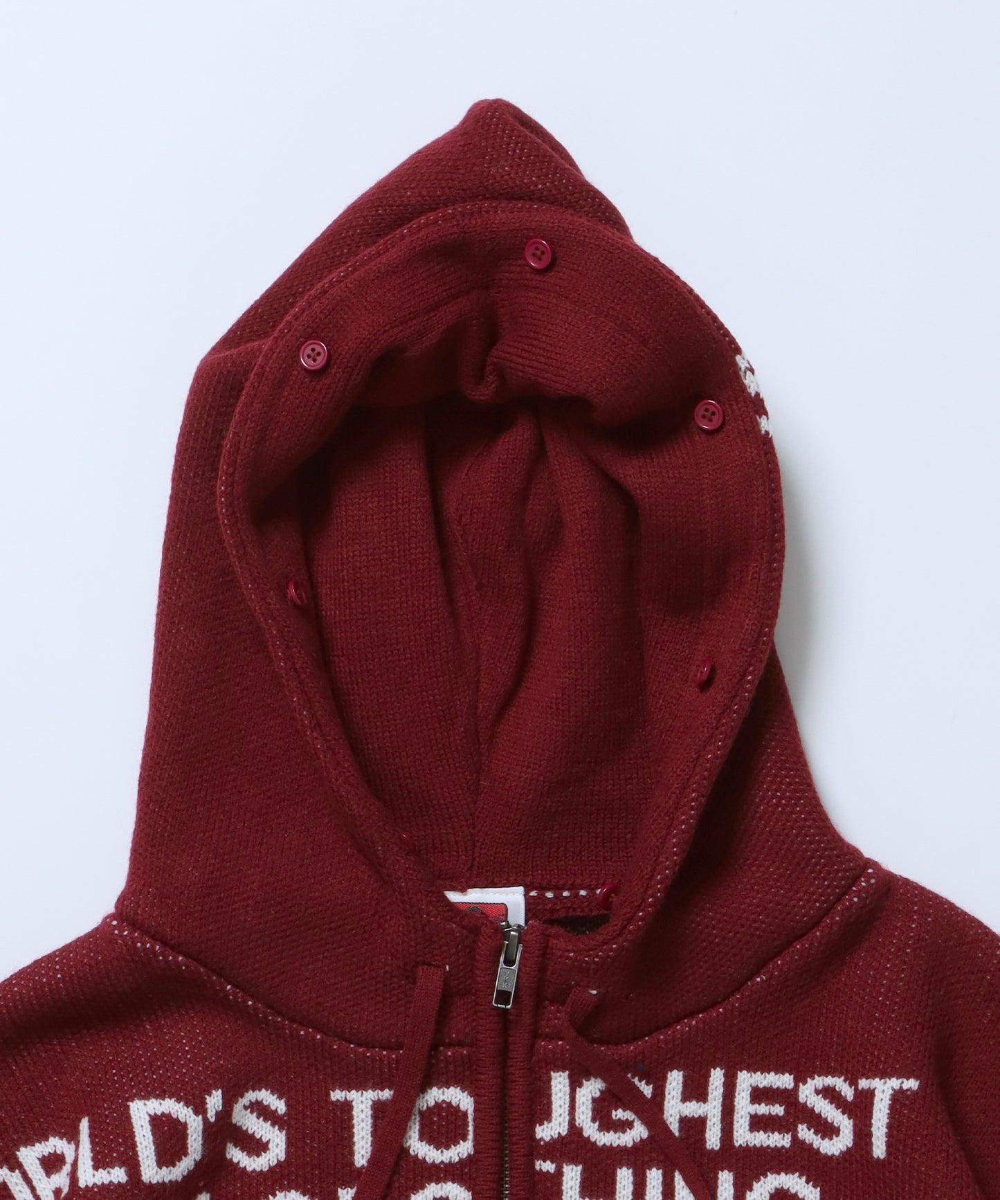 FAUX FUR TRIM KNIT JACKET / オーバーサイズ ニット ファー ジップパーカー フーディ ダブルジップ バーガンディー