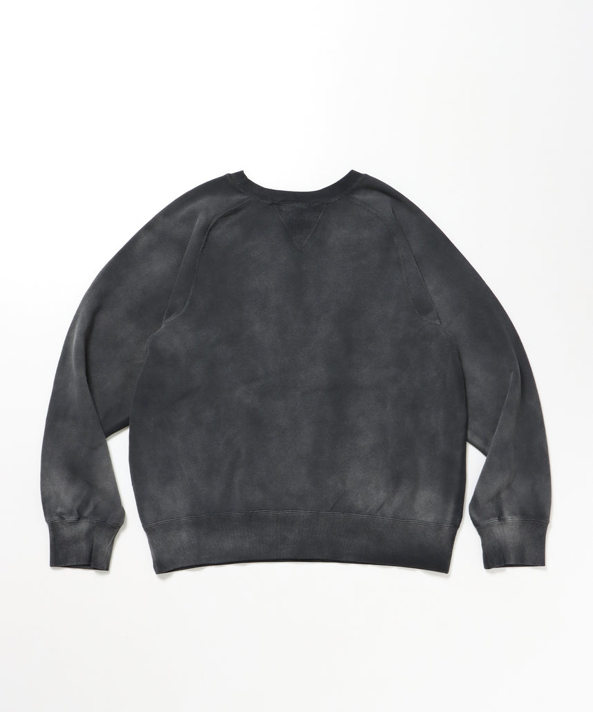 70'S FIT F-SLEEVE CREW / 加工 裏起毛 クルーネック スウェット ラグラン 短丈 裏毛 ブラック