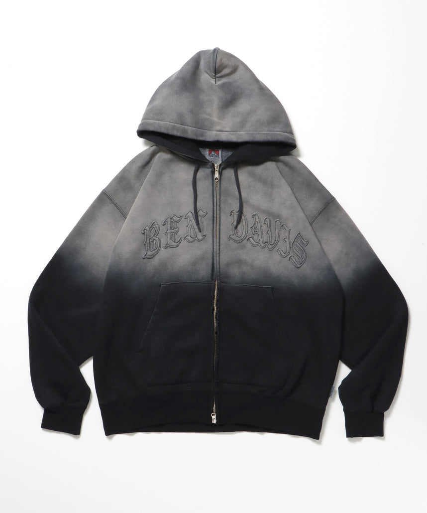 LETTERS FADED ZIP HOODIE / オーバーサイズ 裏起毛 パーカー ジップ フード ヴィンテージライク ブラック系
