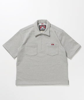 90TH H.SWEAT S/S 1/2 ZIP SHIRT / ヘビーウェイト 半袖 ハーフジップ 裏毛 ワンポイント ≪セットアップ対応≫ グレー