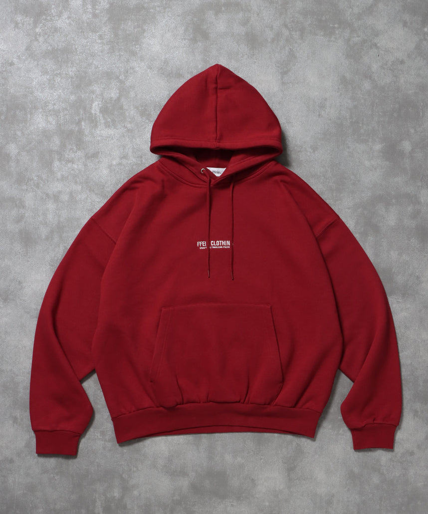 ヘビーウエイトセンターミニロゴジップパーカー / パーカー 裏起毛 ジップ 刺繍 ロゴ フーディ ダブルジップ ワイン