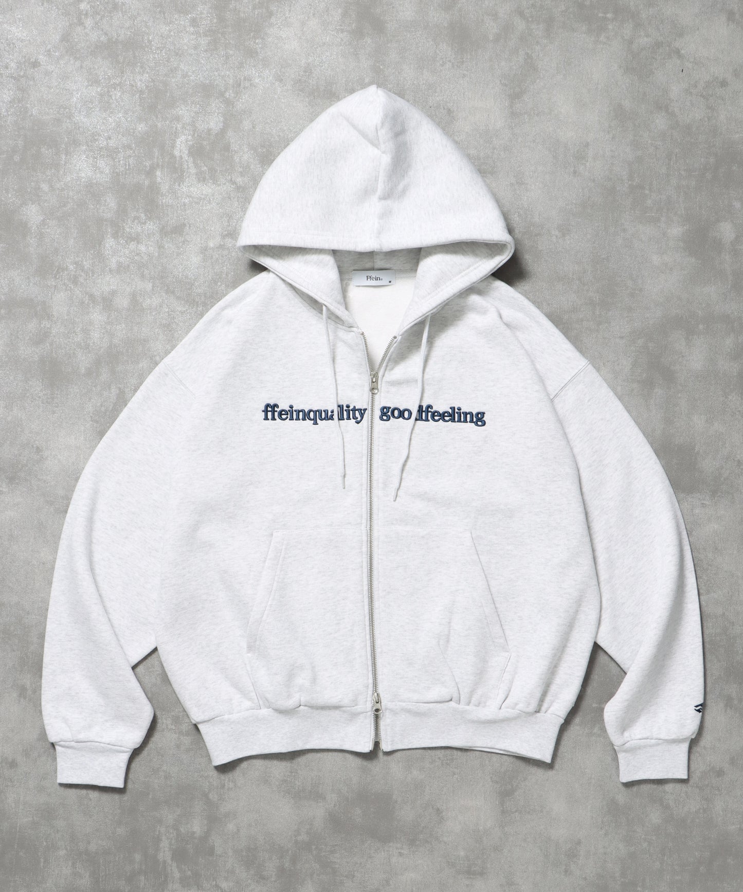 ヘビーウエイトセンターロゴ刺繍ZIPパーカー / パーカー 裏起毛 ジップ 刺繍 ロゴ フーディ バブルジップ アッシュグレー