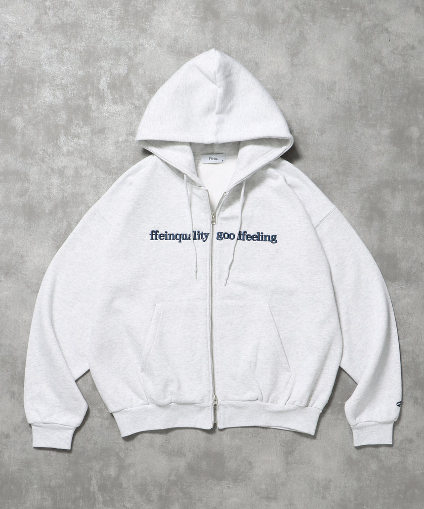 ヘビーウエイトセンターロゴ刺繍ZIPパーカー / パーカー 裏起毛 ジップ 刺繍 ロゴ フーディ バブルジップ アッシュグレー