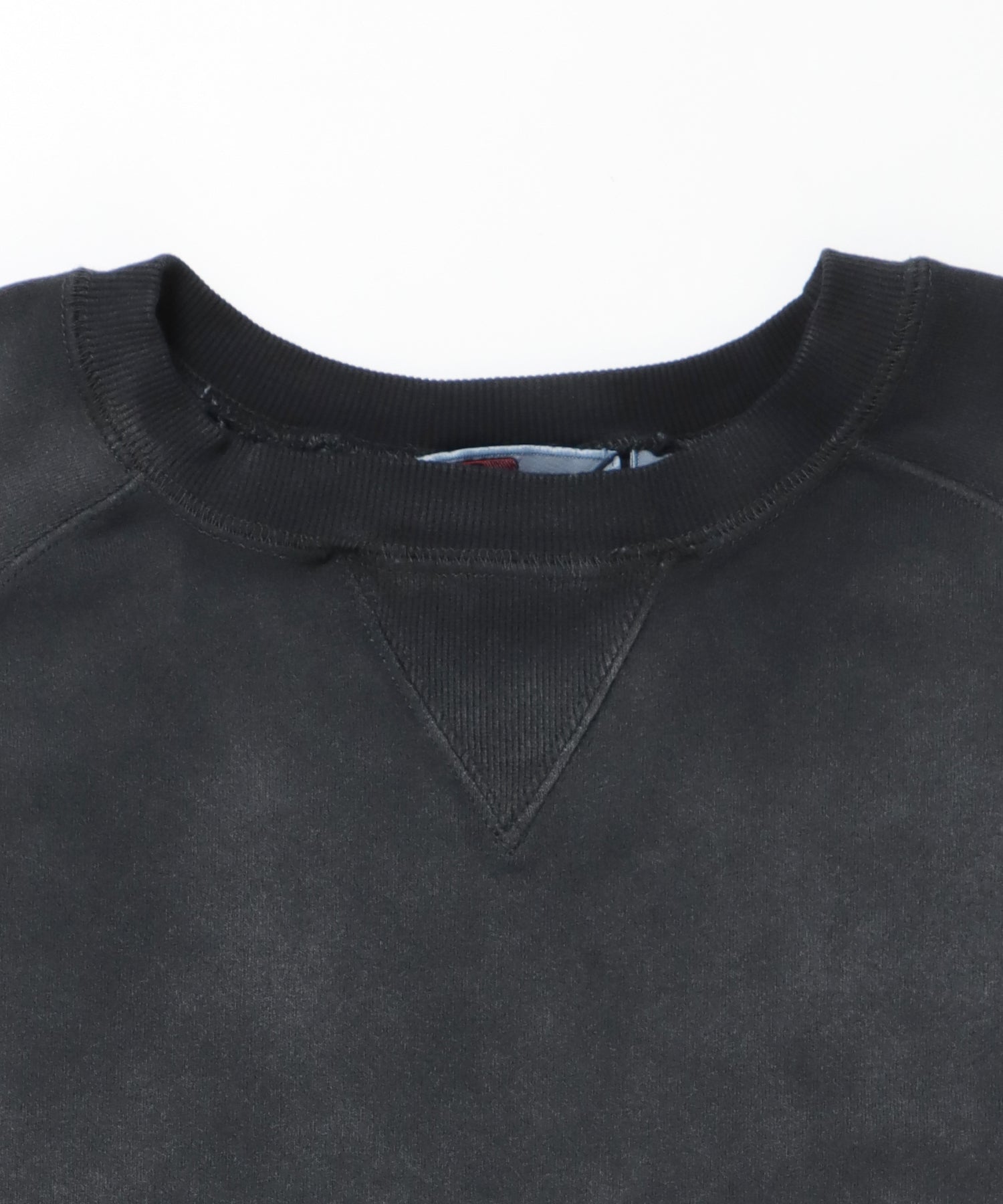 70'S FIT F-SLEEVE CREW / 加工 裏起毛 クルーネック スウェット ラグラン 短丈 裏毛 ブラック