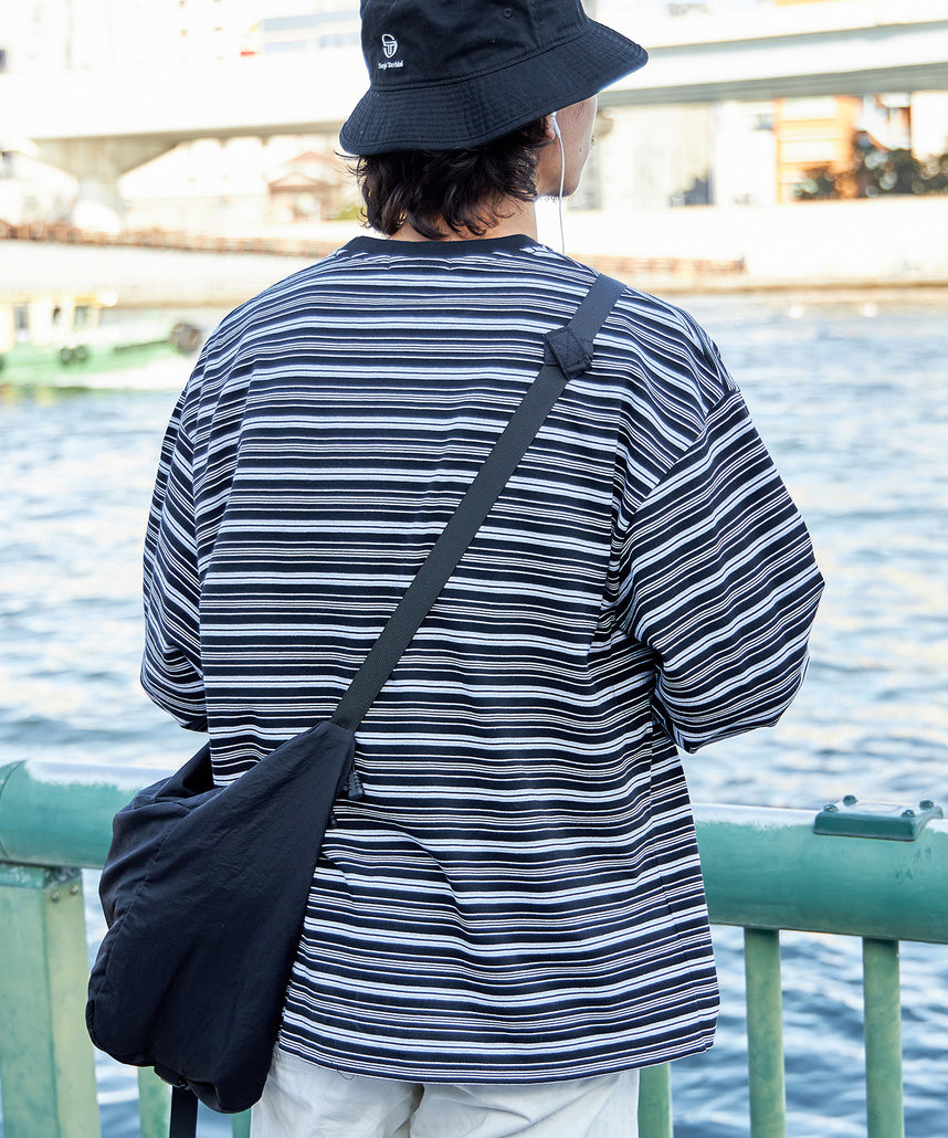 ロゴ刺繍マルチボーダーロングスリーブTシャツ ブラック