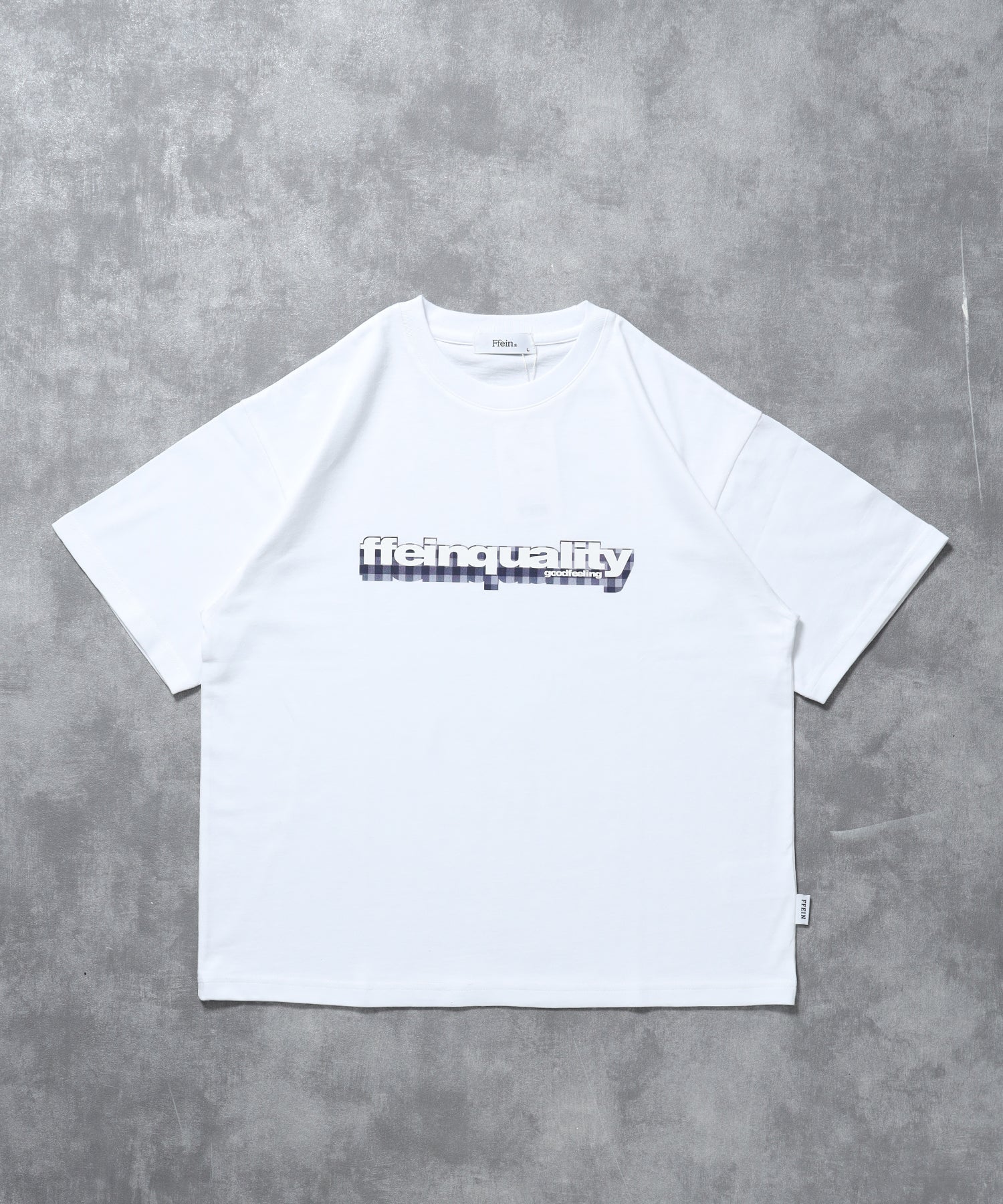 立体チェックプリントロゴショート丈Tシャツ/ クルーネック 半袖 刺繍 【短丈】 柄80