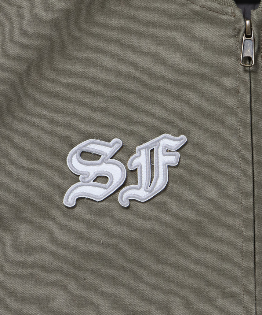 MECHANIC EMB RIBBED JACKET / ワーク ジャケット 刺繍 ジャケット ダック アウター カーキ