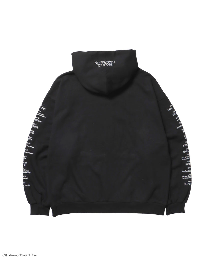 EVA BEST SCENE ZIP PK / オーバーサイズ ビッグシルエット ジップパーカー 刺繍 プリント フーディ 裏起毛 ユニセックス ブラック