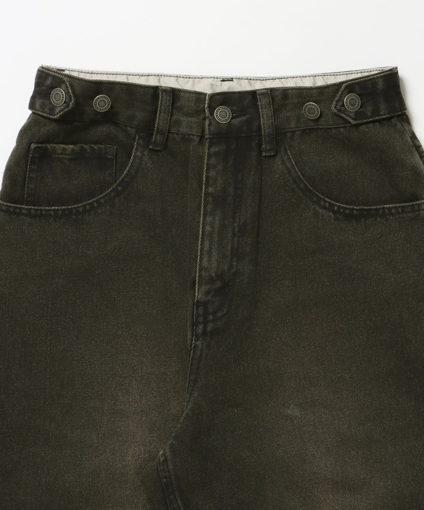 sqnz carve logo ladies denim / パンツ デニム リジッド 加工 カーブ 刺繍 ブラウン