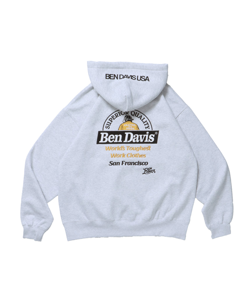 BD LABEL EMB HOODIE / フーディ プルパーカー ヘビーウェイト ワンポイント 刺繍 裏起毛 アッシュグレー