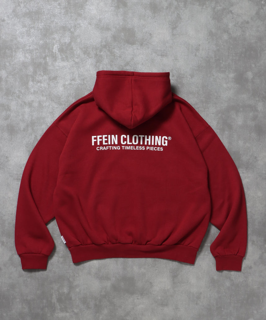 ヘビーウエイトセンターミニロゴジップパーカー / パーカー 裏起毛 ジップ 刺繍 ロゴ フーディ ダブルジップ ワイン