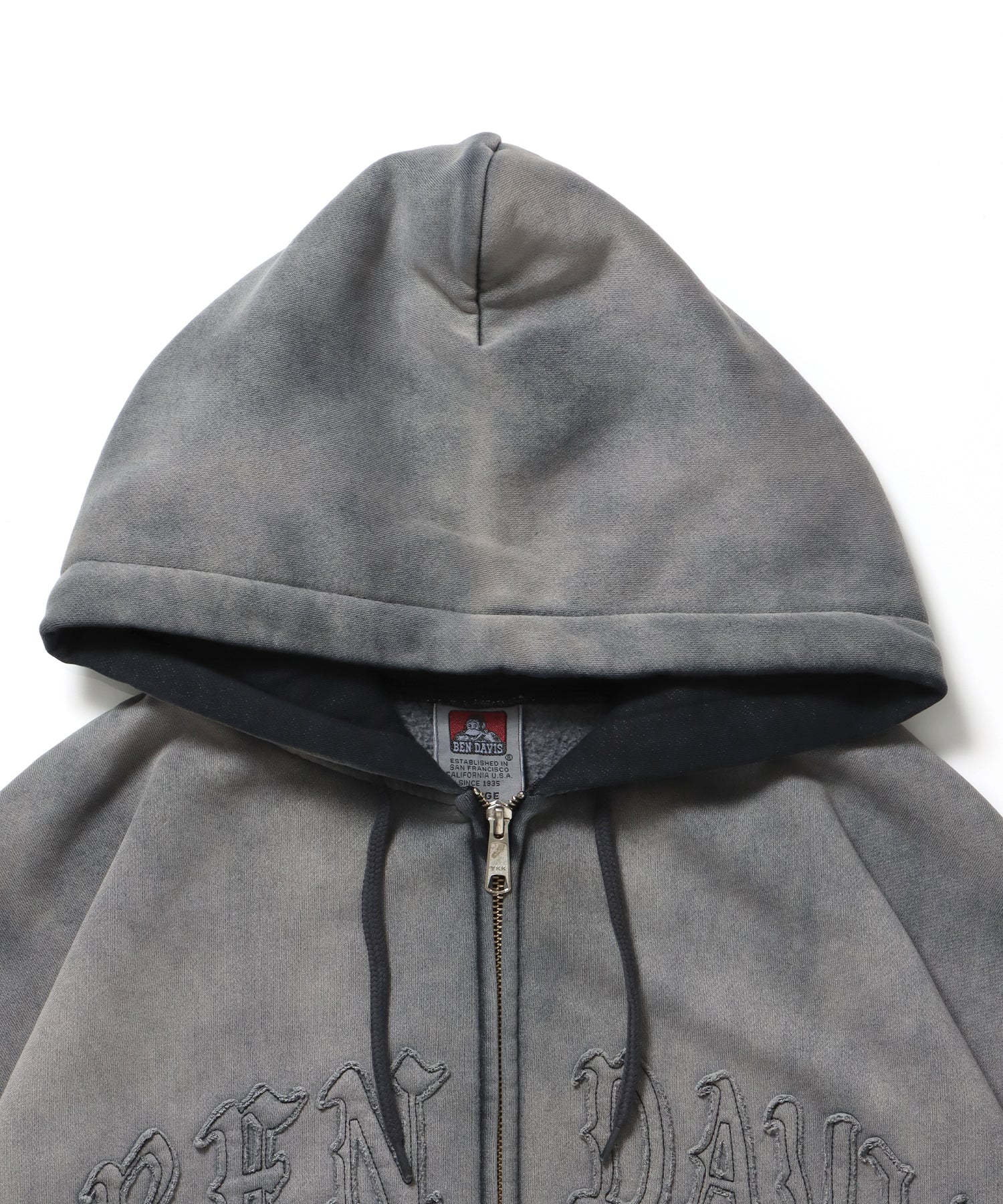 LETTERS FADED ZIP HOODIE / オーバーサイズ 裏起毛 パーカー ジップ フード ヴィンテージライク ブラック系