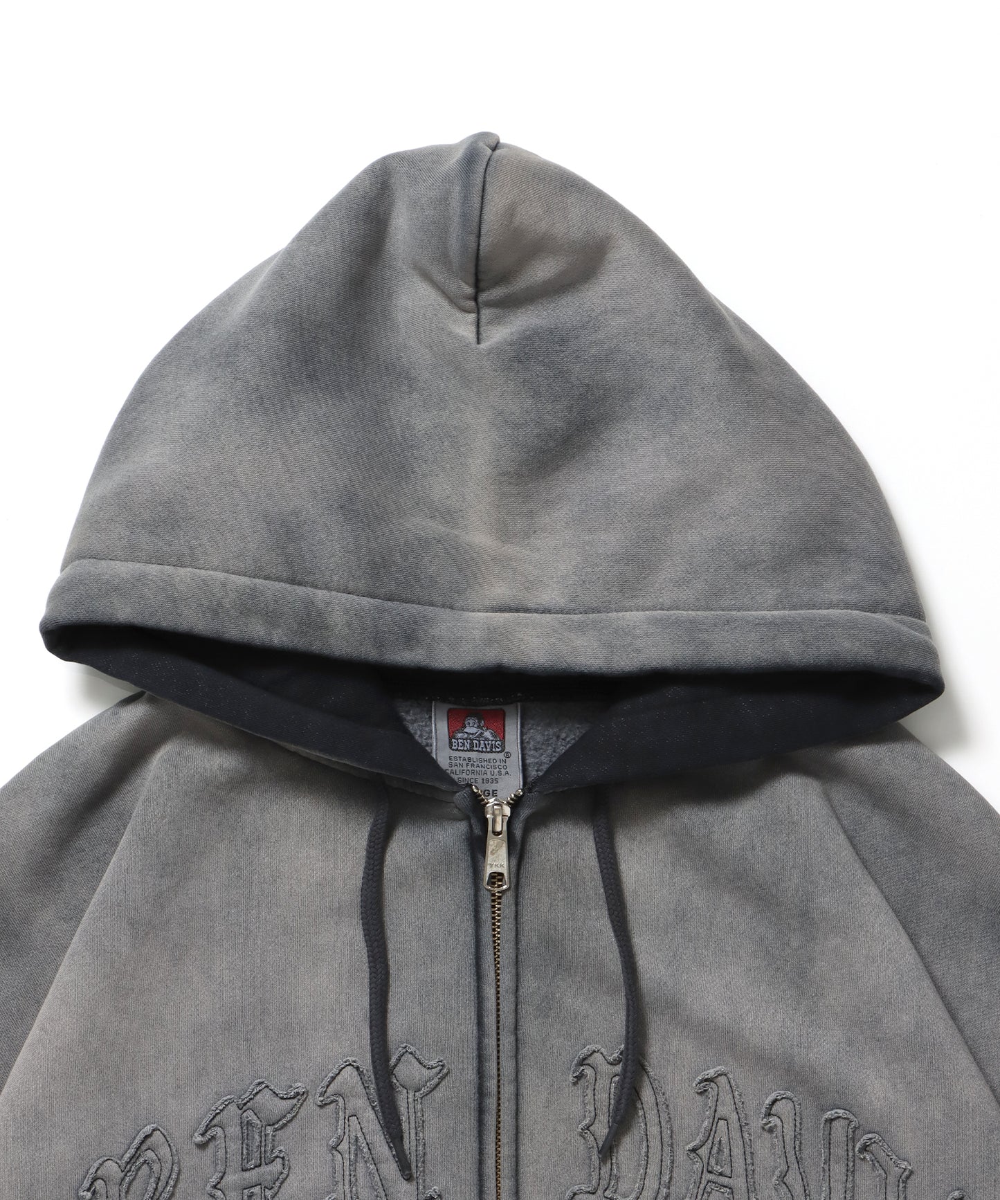 LETTERS FADED ZIP HOODIE / オーバーサイズ 裏起毛 パーカー ジップ フード ヴィンテージライク ブラック系