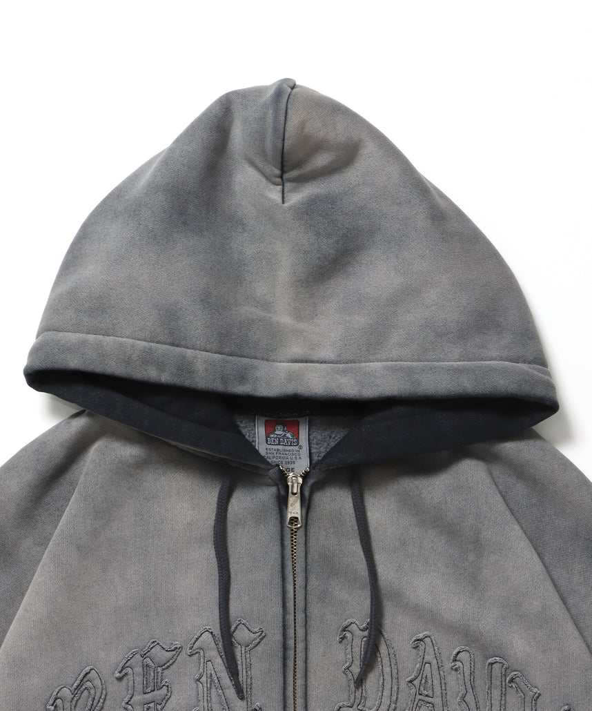 LETTERS FADED ZIP HOODIE / オーバーサイズ 裏起毛 パーカー ジップ フード ヴィンテージライク ブラック系