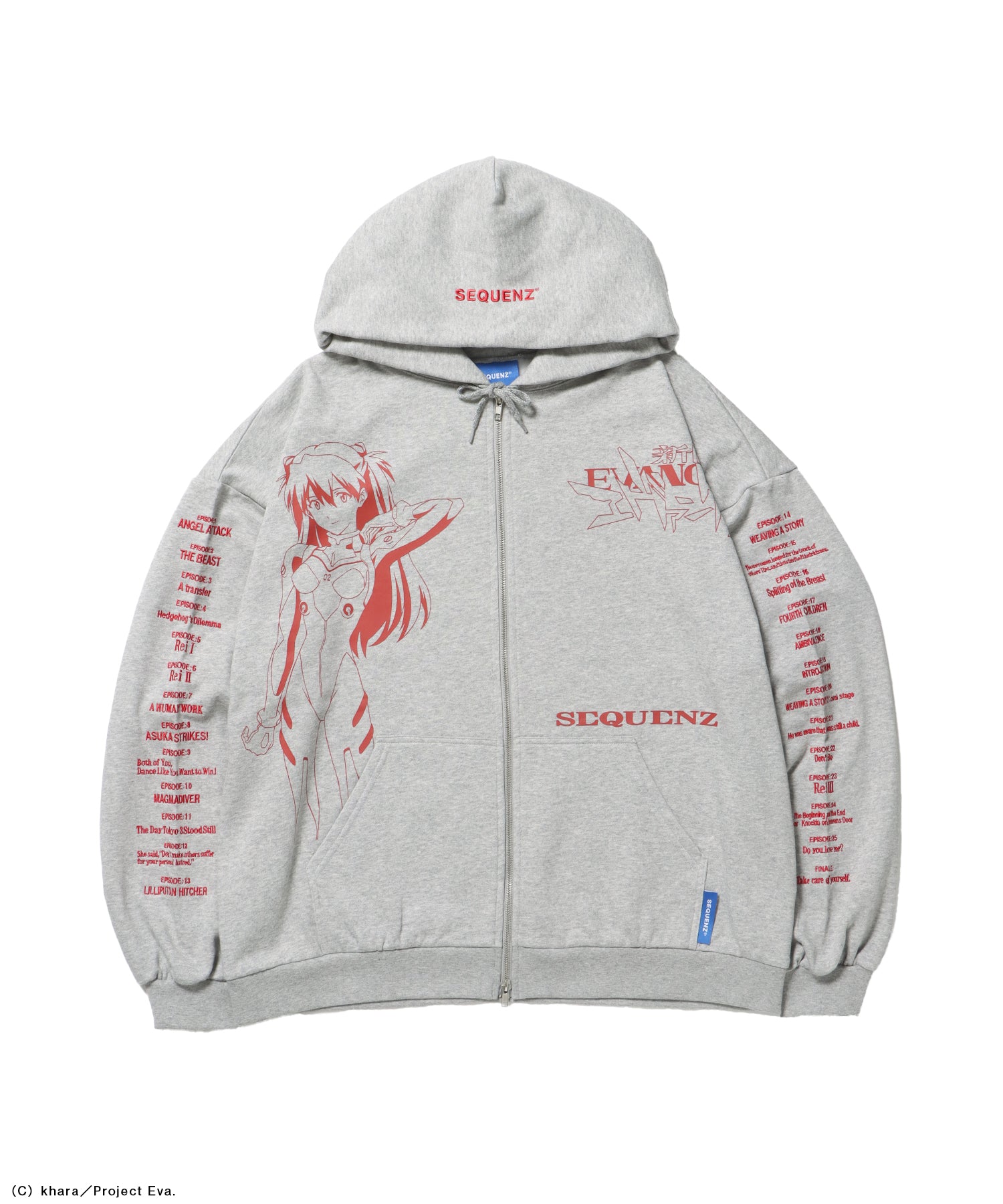 EVA CHARCTER ZIP PK / オーバーサイズ ビッグシルエット ジップパーカー 刺繍 プリント フーディ 裏起毛 ユニセックス グレー