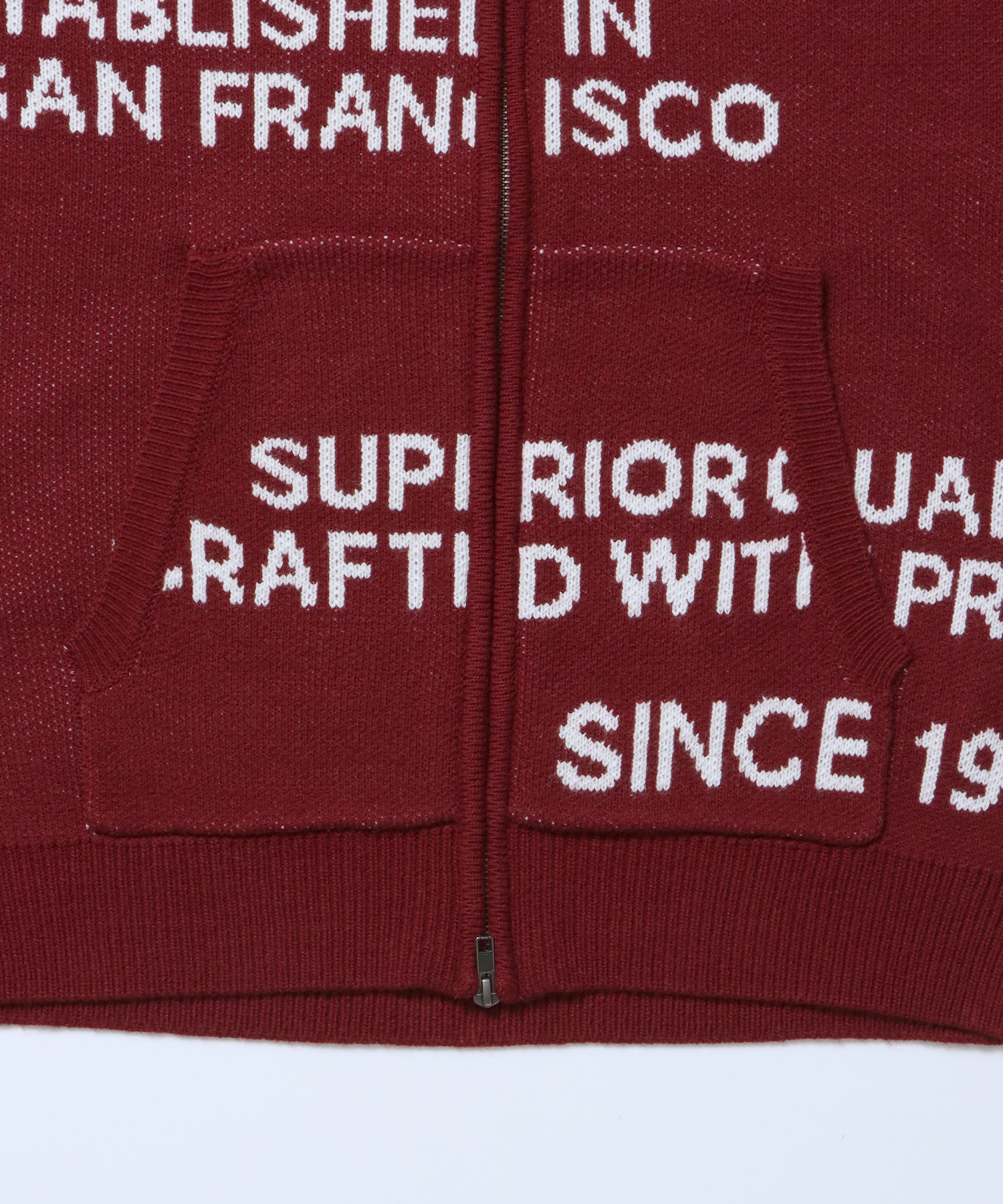 FAUX FUR TRIM KNIT JACKET / オーバーサイズ ニット ファー ジップパーカー フーディ ダブルジップ バーガンディー