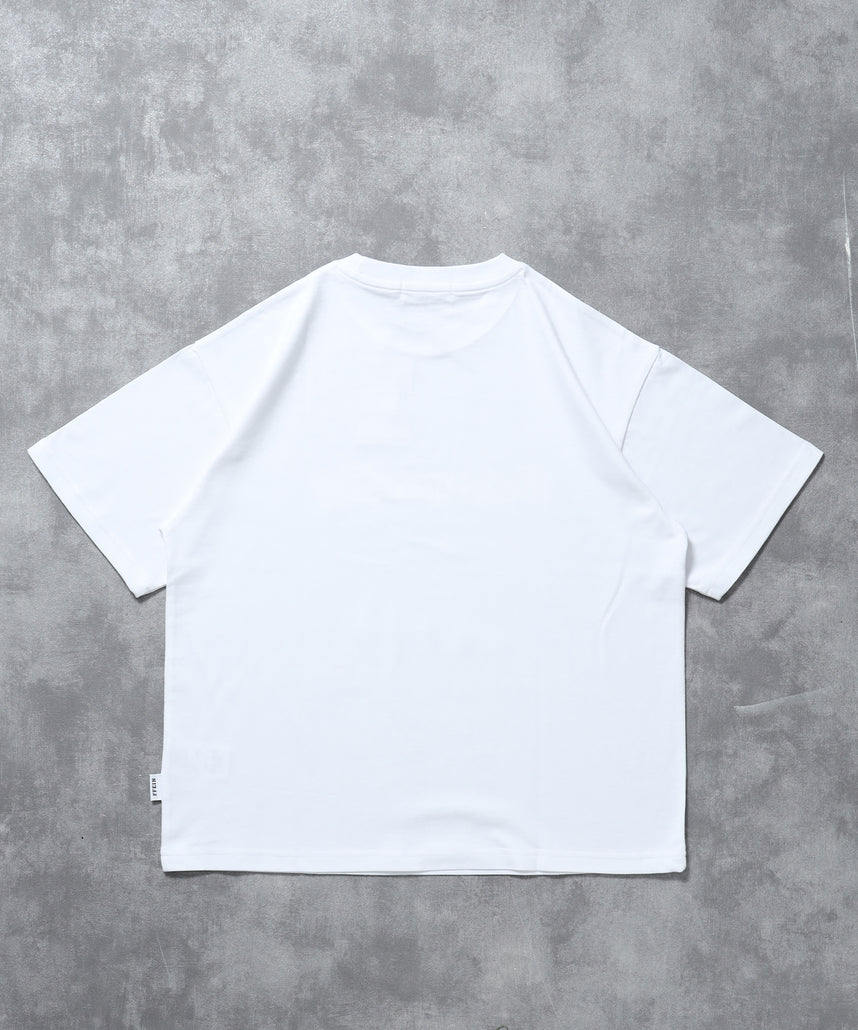 立体チェックプリントロゴショート丈Tシャツ/ クルーネック 半袖 刺繍 【短丈】 柄80