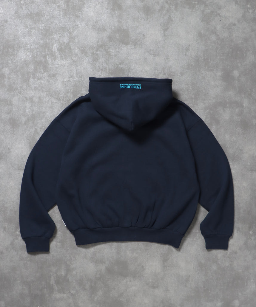 ヘビーウエイトぼかしロゴジップパーカー / パーカー 裏起毛 ジップ 刺繍 ロゴ フーディ ダブルジップ ネイビー