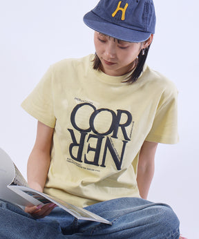 プリントデカロゴショート丈Tシャツ / Tシャツ クルーネック 半袖 プリント シンプル【短丈】 レモンイエロー