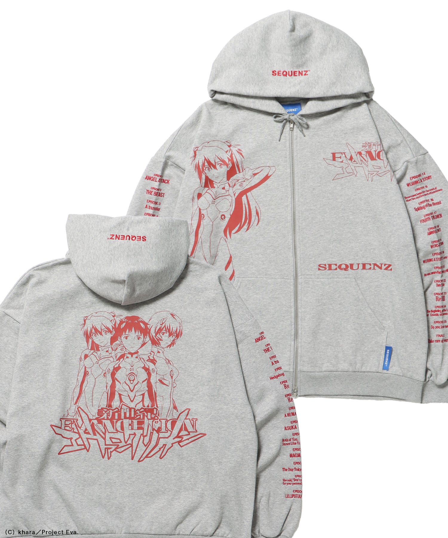 EVA CHARCTER ZIP PK / オーバーサイズ ビッグシルエット ジップパーカー 刺繍 プリント フーディ 裏起毛 ユニセックス グレー