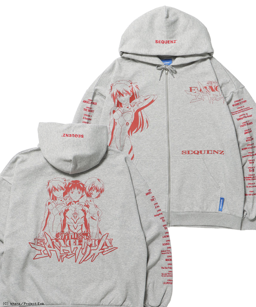 EVA CHARCTER ZIP PK / オーバーサイズ ビッグシルエット ジップパーカー 刺繍 プリント フーディ 裏起毛 ユニセックス グレー