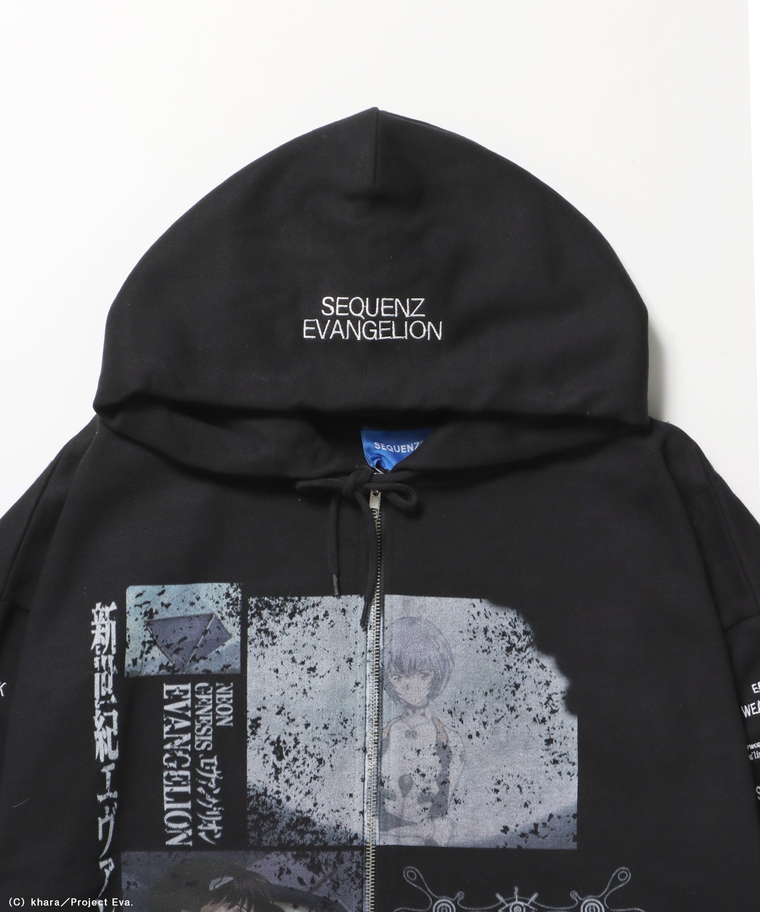 EVA BEST SCENE ZIP PK / オーバーサイズ ビッグシルエット ジップパーカー 刺繍 プリント フーディ 裏起毛 ユニセックス ブラック