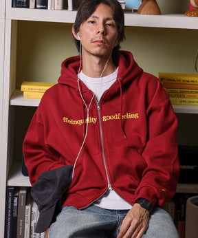 ヘビーウエイトセンターロゴ刺繍ZIPパーカー / パーカー 裏起毛 ジップ 刺繍 ロゴ フーディ バブルジップ ワイン