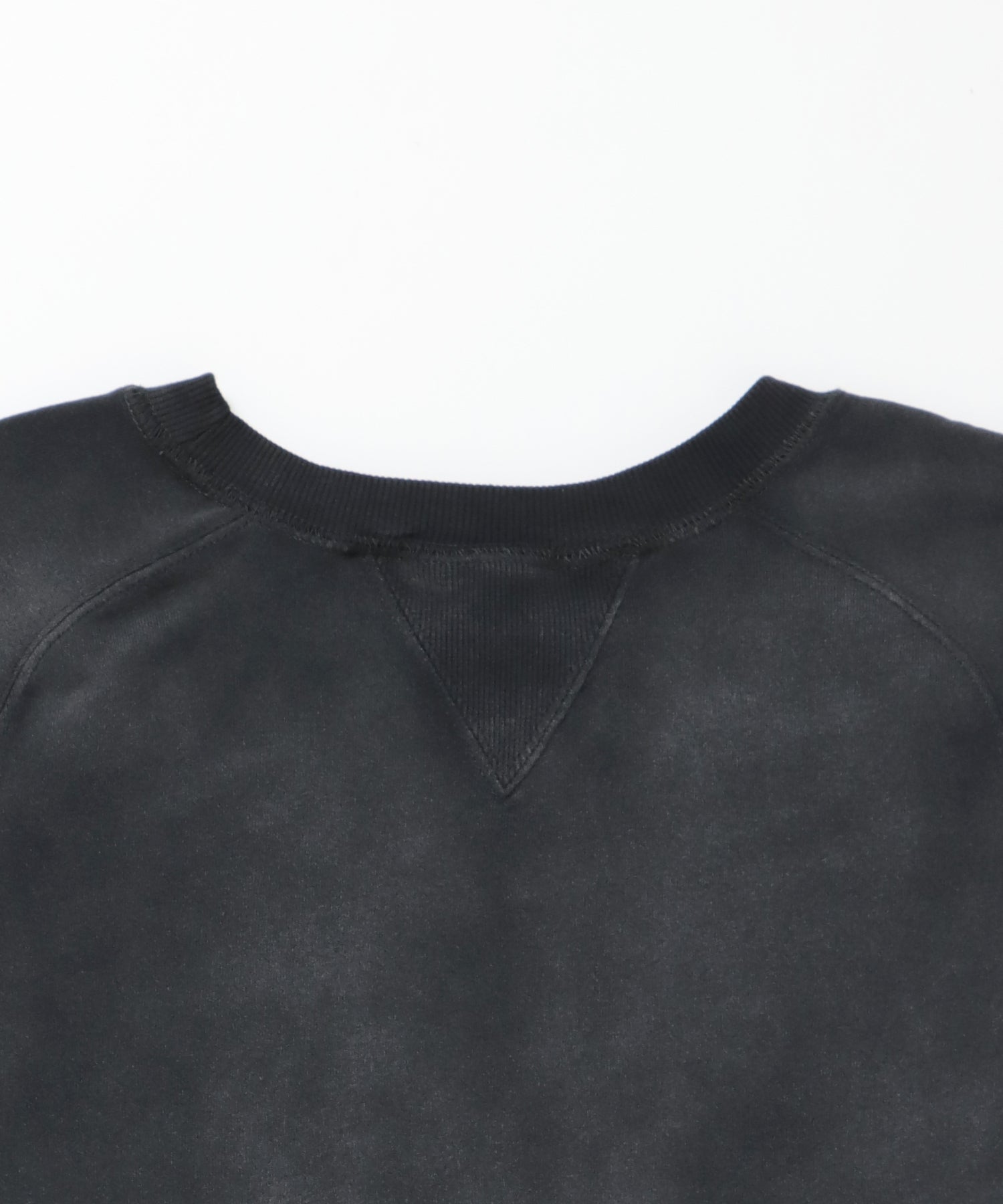 70'S FIT F-SLEEVE CREW / 加工 裏起毛 クルーネック スウェット ラグラン 短丈 裏毛 ブラック