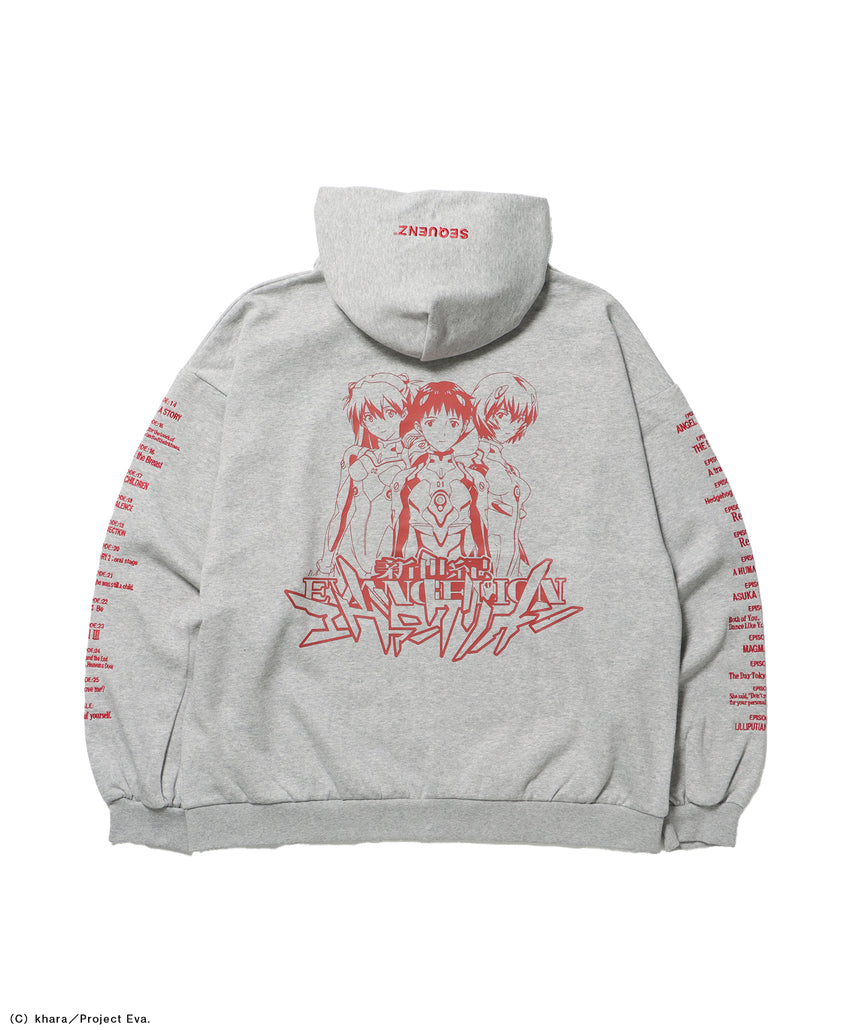 EVA CHARCTER ZIP PK / オーバーサイズ ビッグシルエット ジップパーカー 刺繍 プリント フーディ 裏起毛 ユニセックス グレー