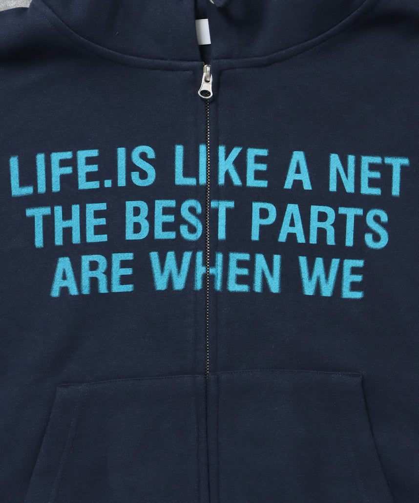 ヘビーウエイトぼかしロゴジップパーカー / パーカー 裏起毛 ジップ 刺繍 ロゴ フーディ ダブルジップ ネイビー