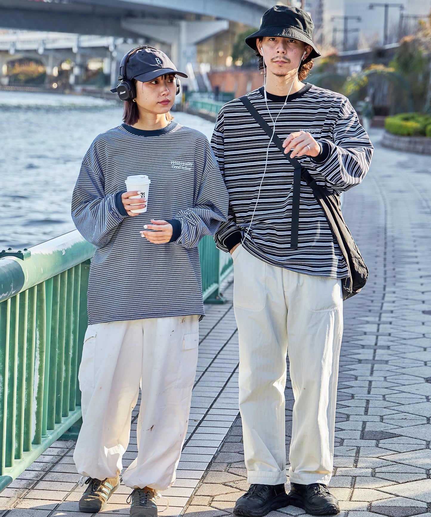 ロゴ刺繍マルチボーダーロングスリーブTシャツ ブラック