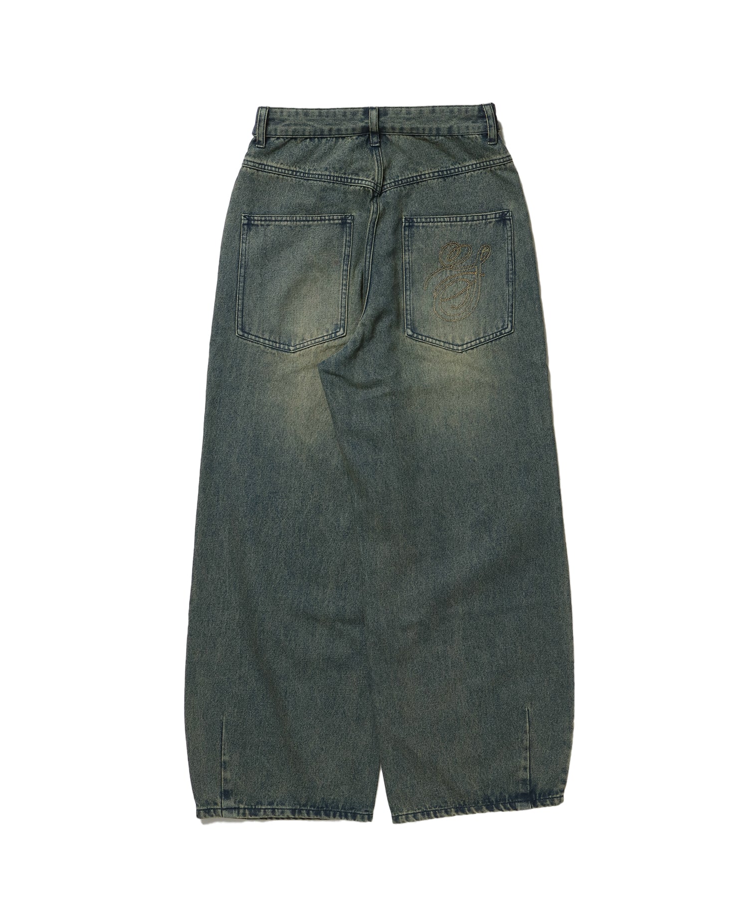 sqnz carve logo ladies denim / パンツ デニム リジッド 加工 カーブ 刺繍 ネイビー