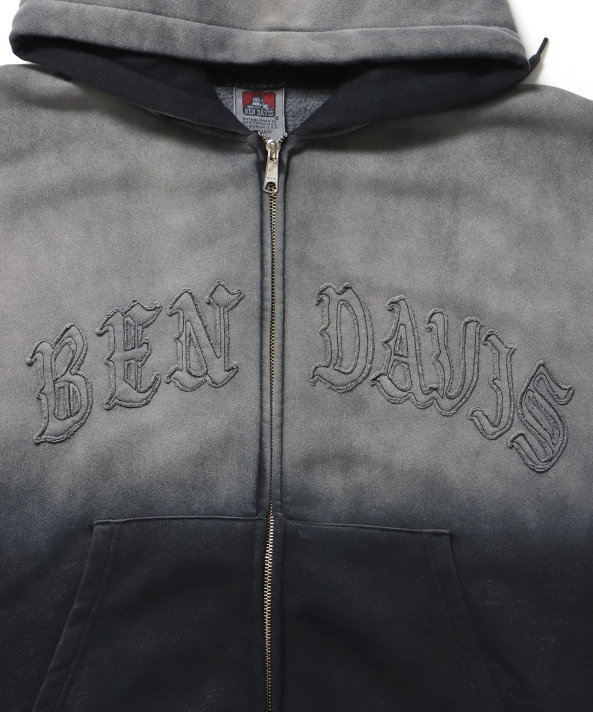 LETTERS FADED ZIP HOODIE / オーバーサイズ 裏起毛 パーカー ジップ フード ヴィンテージライク ブラック系