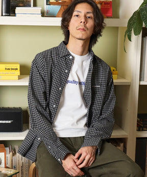 アソートワンポイントボックス長袖シャツ / シャツ レギュラーカラー 長袖 ワンポイント 刺繍 レイヤード ポケット ブラック