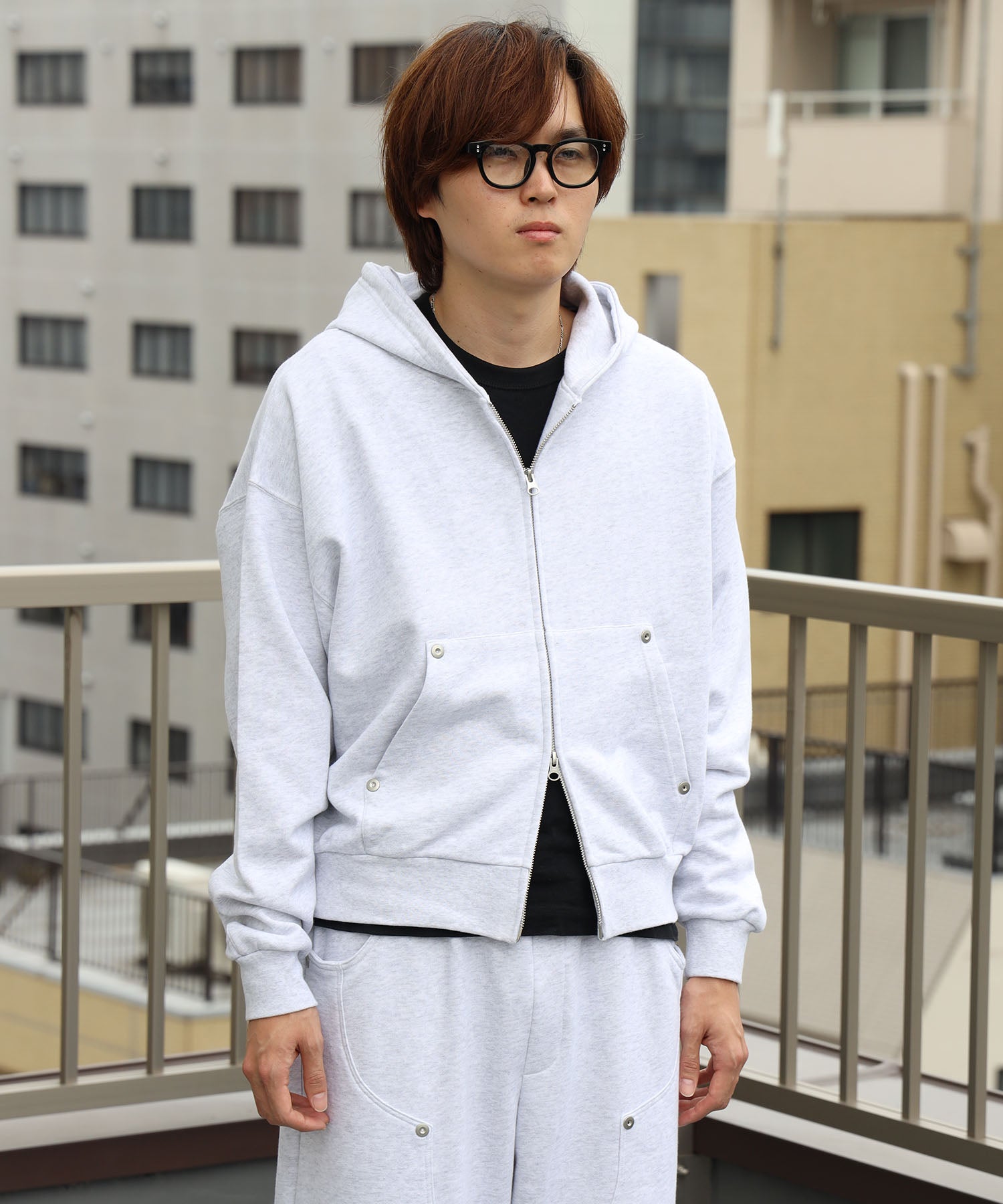 ダブルニーバギースウェットパンツ 12oz / ダブルニー スウェット 裏毛 パンツ リベット アッシュグレー